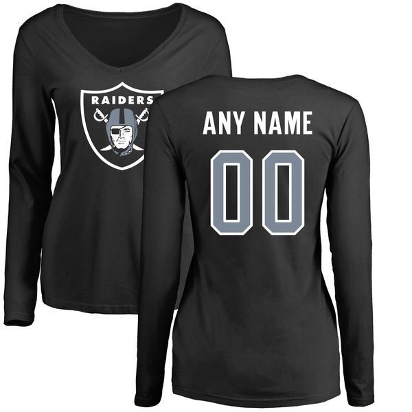 Women Oakland Raiders NFL Pro Line Black Custom Name and Number Logo Slim Fit Long Sleeve T-Shirt->->Sports Accessory